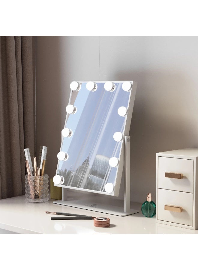 HOME TASTE Hollywood Vanity Mirror with 12 LED Lights – 35×8×48 cm Lighted Makeup Mirror, 3 Color Modes, Touch & Dim Control, Tabletop & Wall Mount, White/Black - Image 2